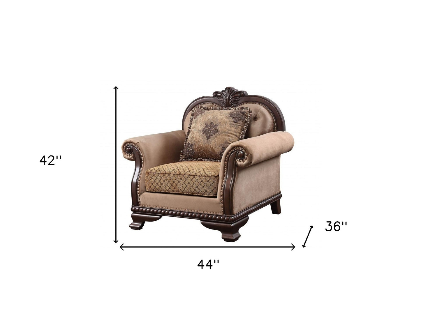 Tan & Espresso Fabric Arm Chair