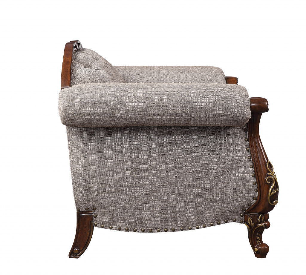 Beige & Brown Fabric Floral Arm Chair