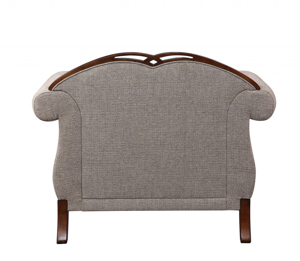 Beige & Brown Fabric Floral Arm Chair