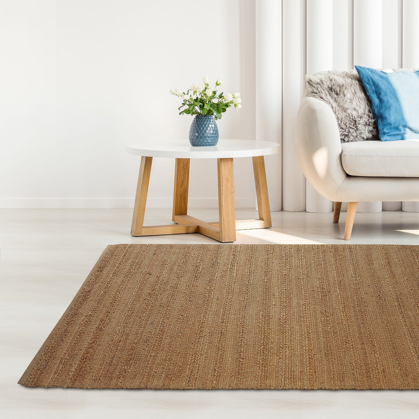 8 x 10 Beige Hand Woven Non Skid Rug