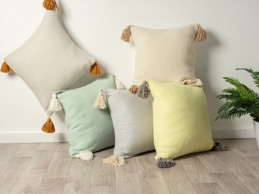 Yellow & Gray 100% Cotton Pillow