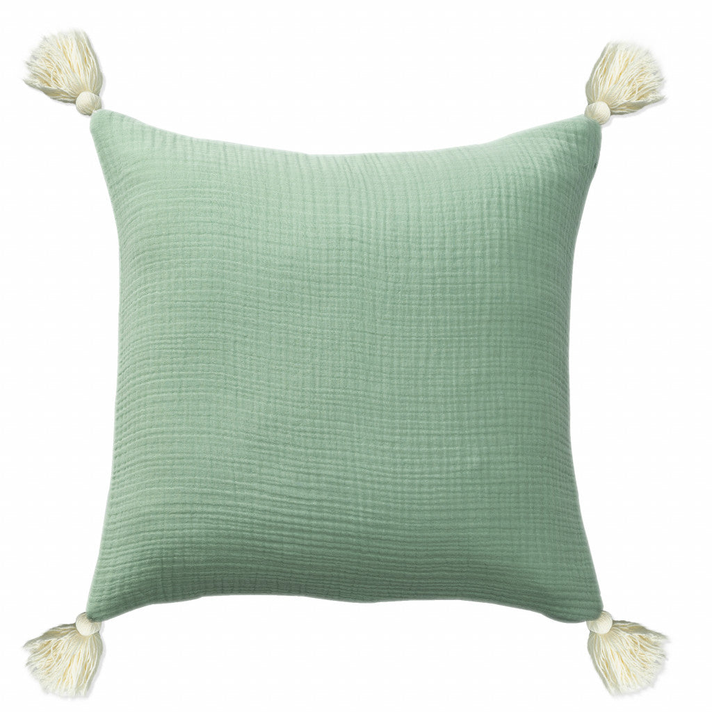 Green & Ivory 100% Cotton Pillow