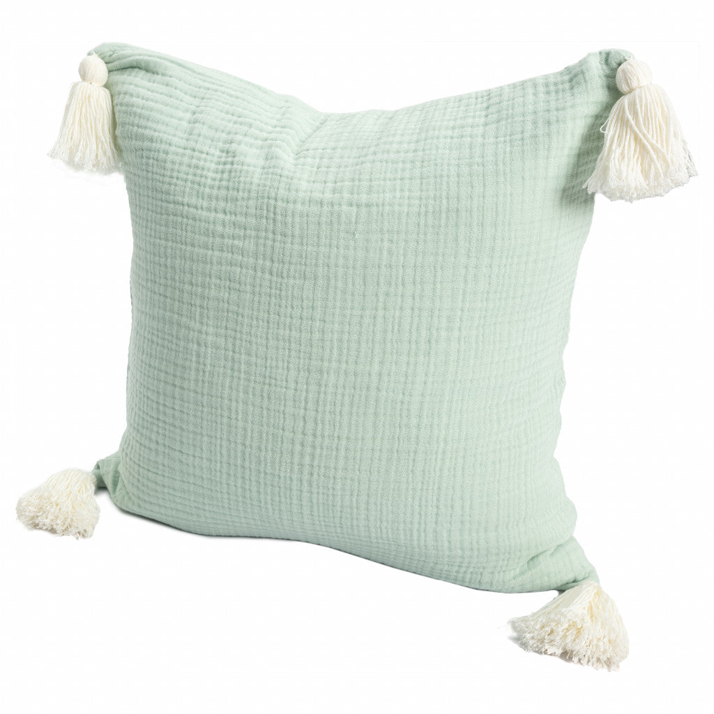 Green & Ivory 100% Cotton Pillow