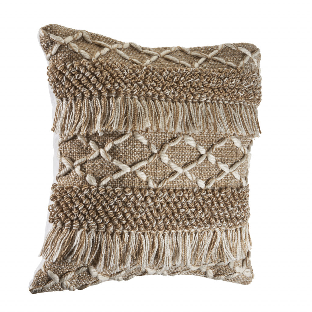 Beige & White Geometric Pillow