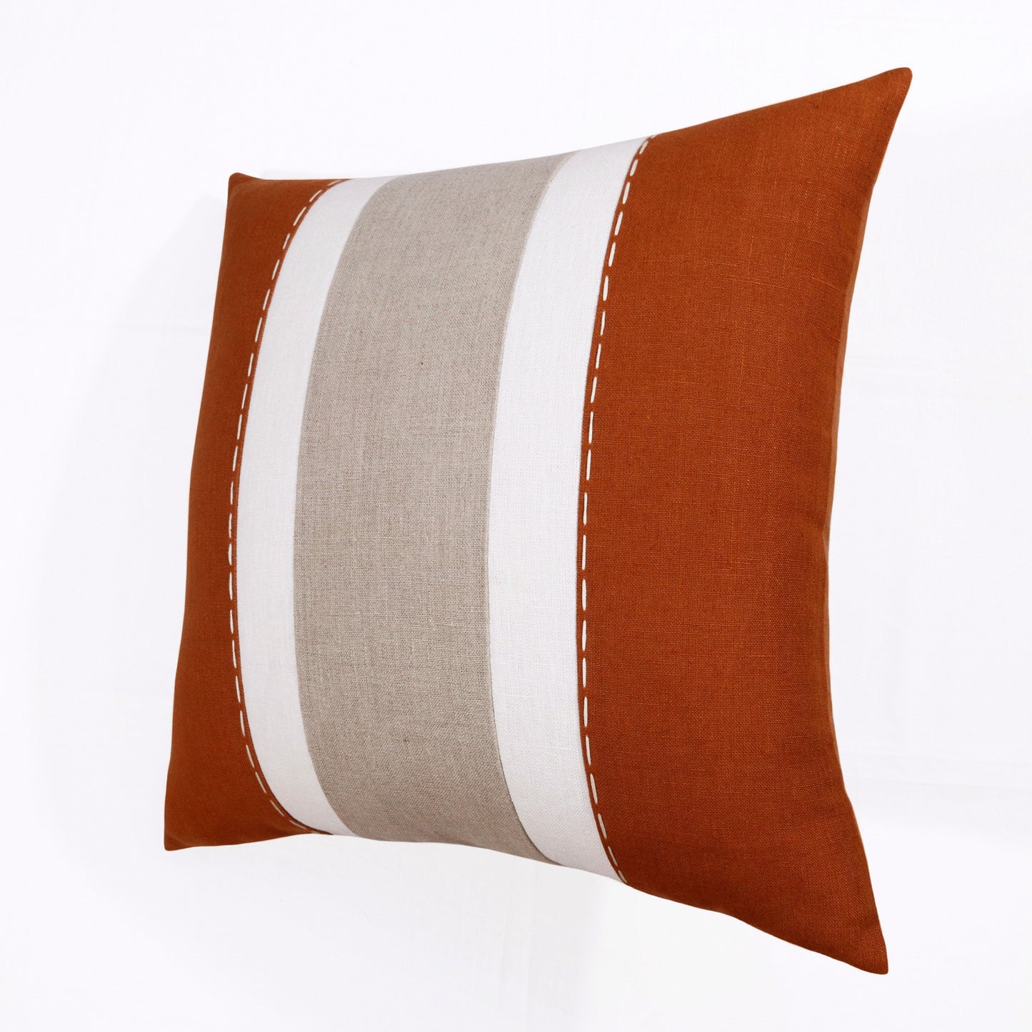 Rust & Gray Linen Striped Pillow
