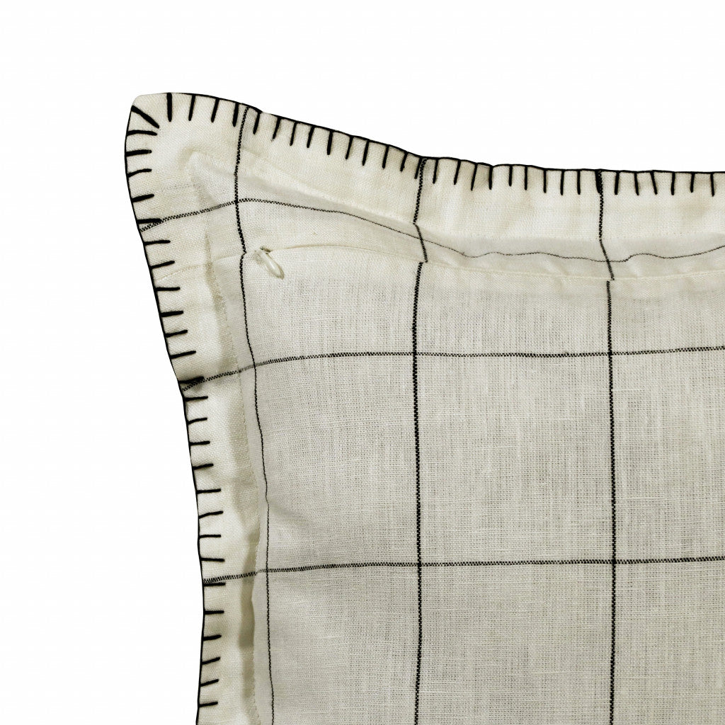 Ivory & Black Linen Geometric Pillow