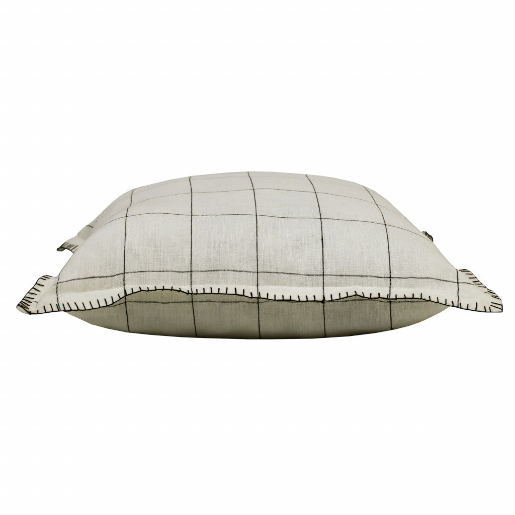 Ivory & Black Linen Geometric Pillow