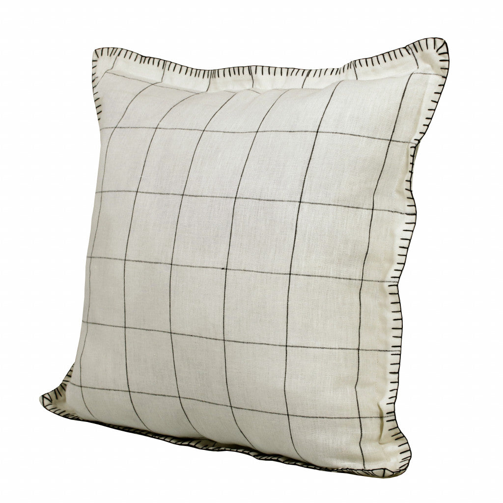 Ivory & Black Linen Geometric Pillow