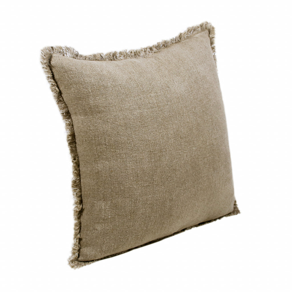 Tan & Ivory Linen Pillow