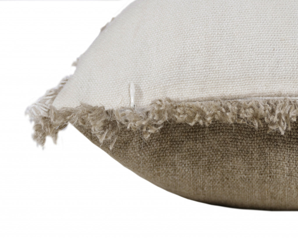 Tan & Ivory Linen Pillow
