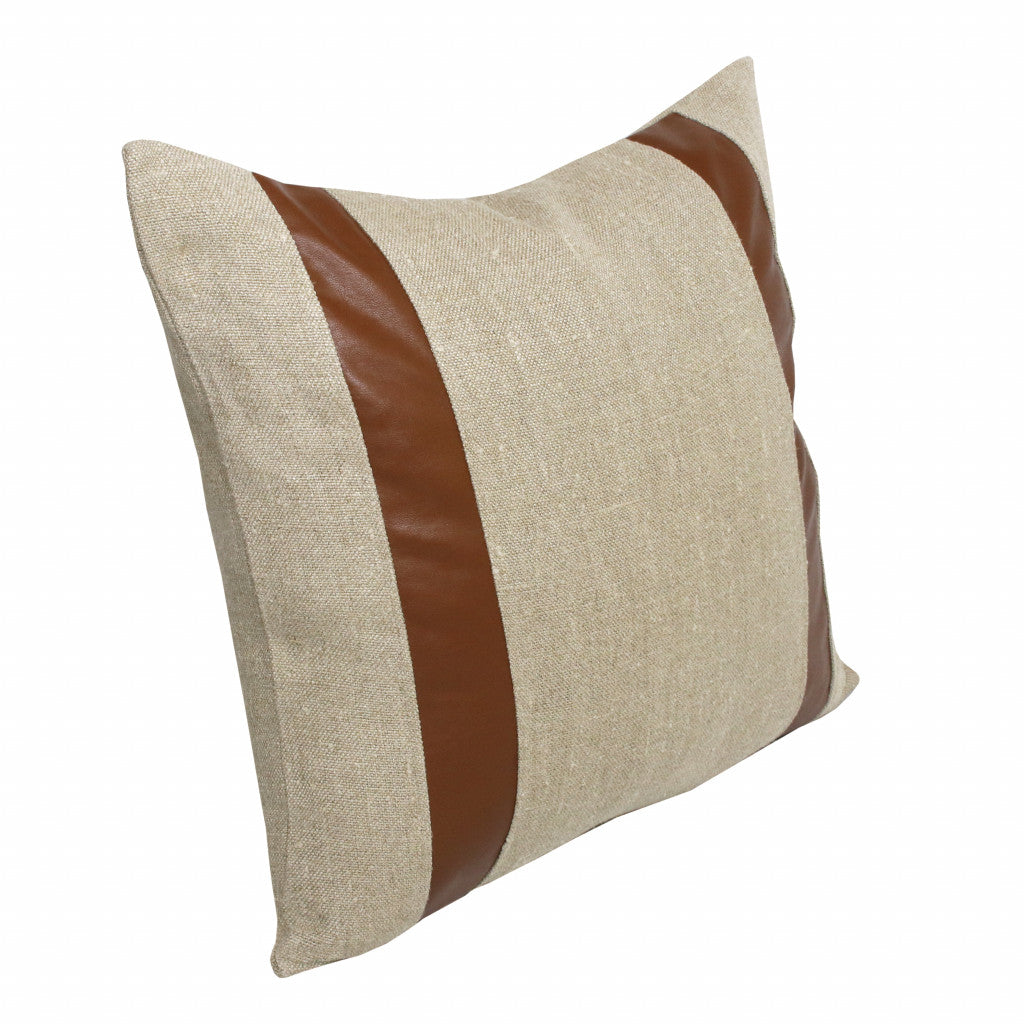 Beige & Brown Linen Striped Pillow