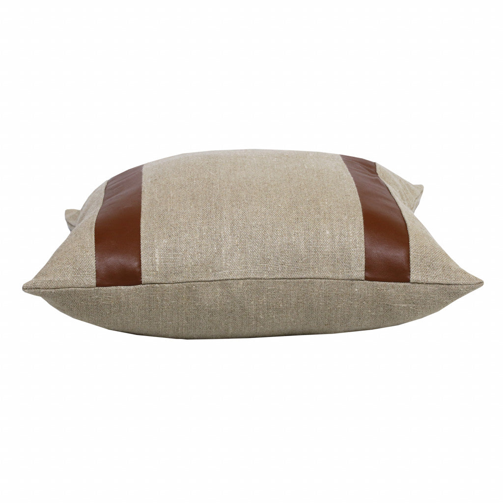 Beige & Brown Linen Striped Pillow