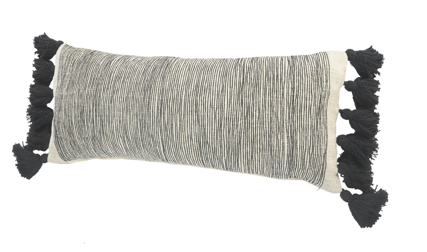 Gray Black & Ivory 100% Cotton Geometric Pillow