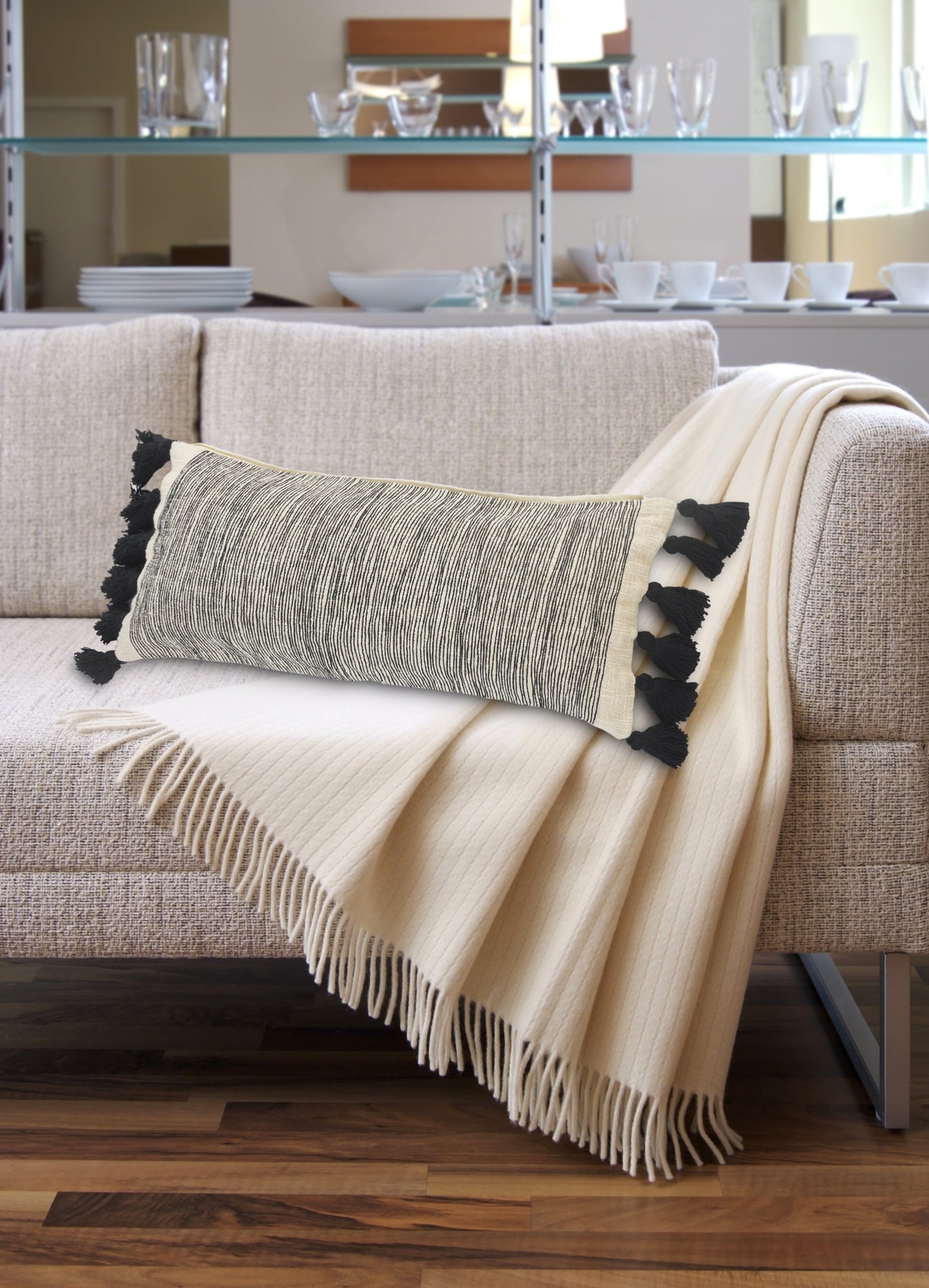 Gray Black & Ivory 100% Cotton Geometric Pillow