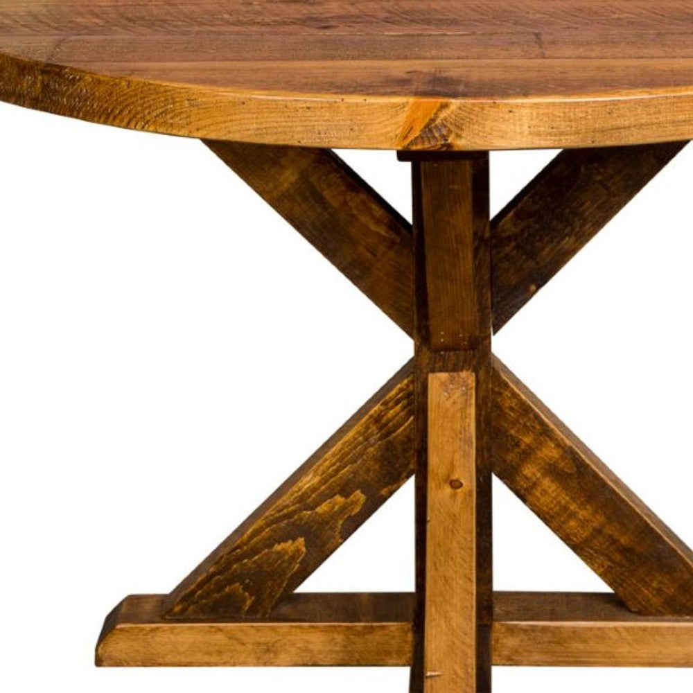 Brown Rounded Solid Wood Trestle Base Dining Table