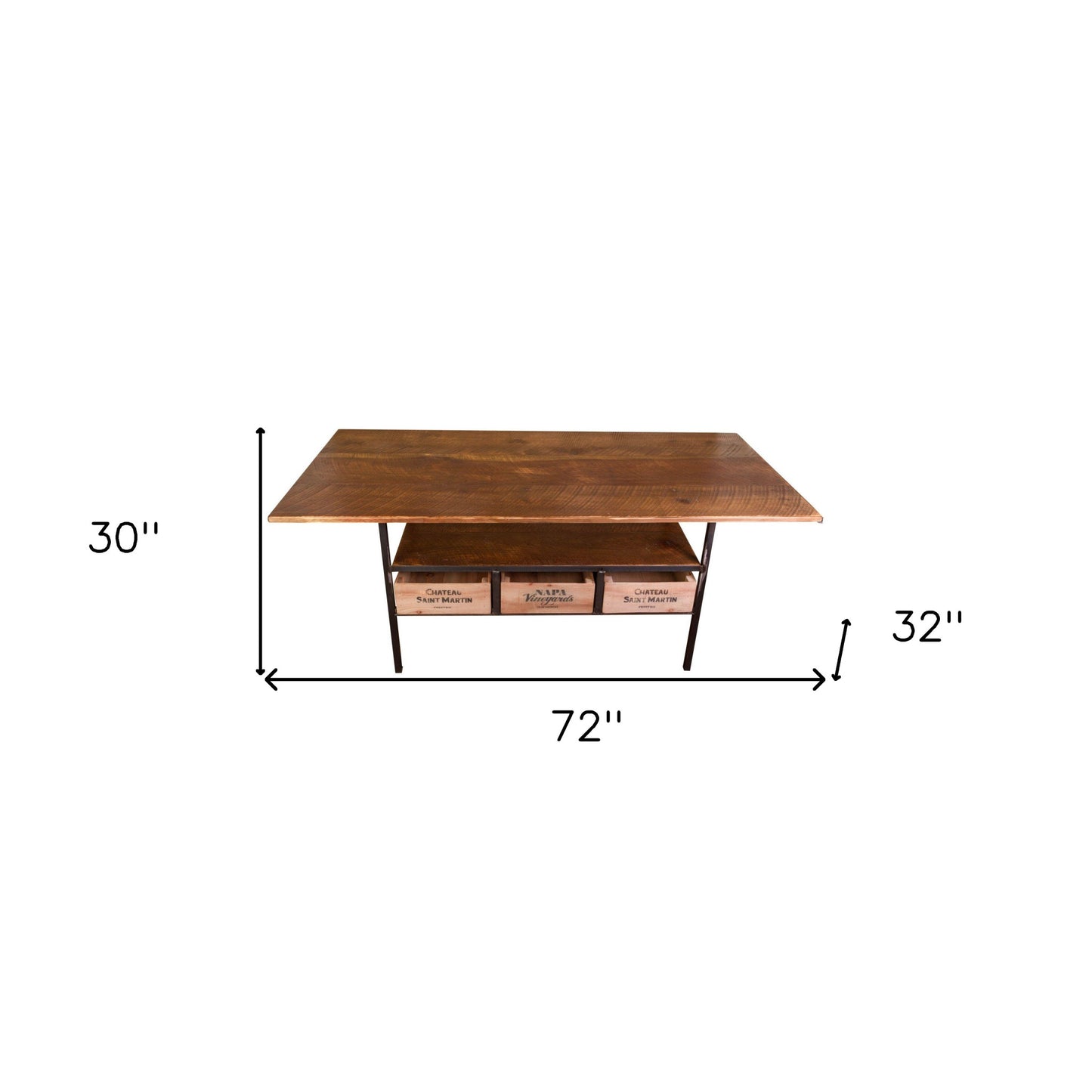 Brown And Black Solid Wood And Steel Dining Table