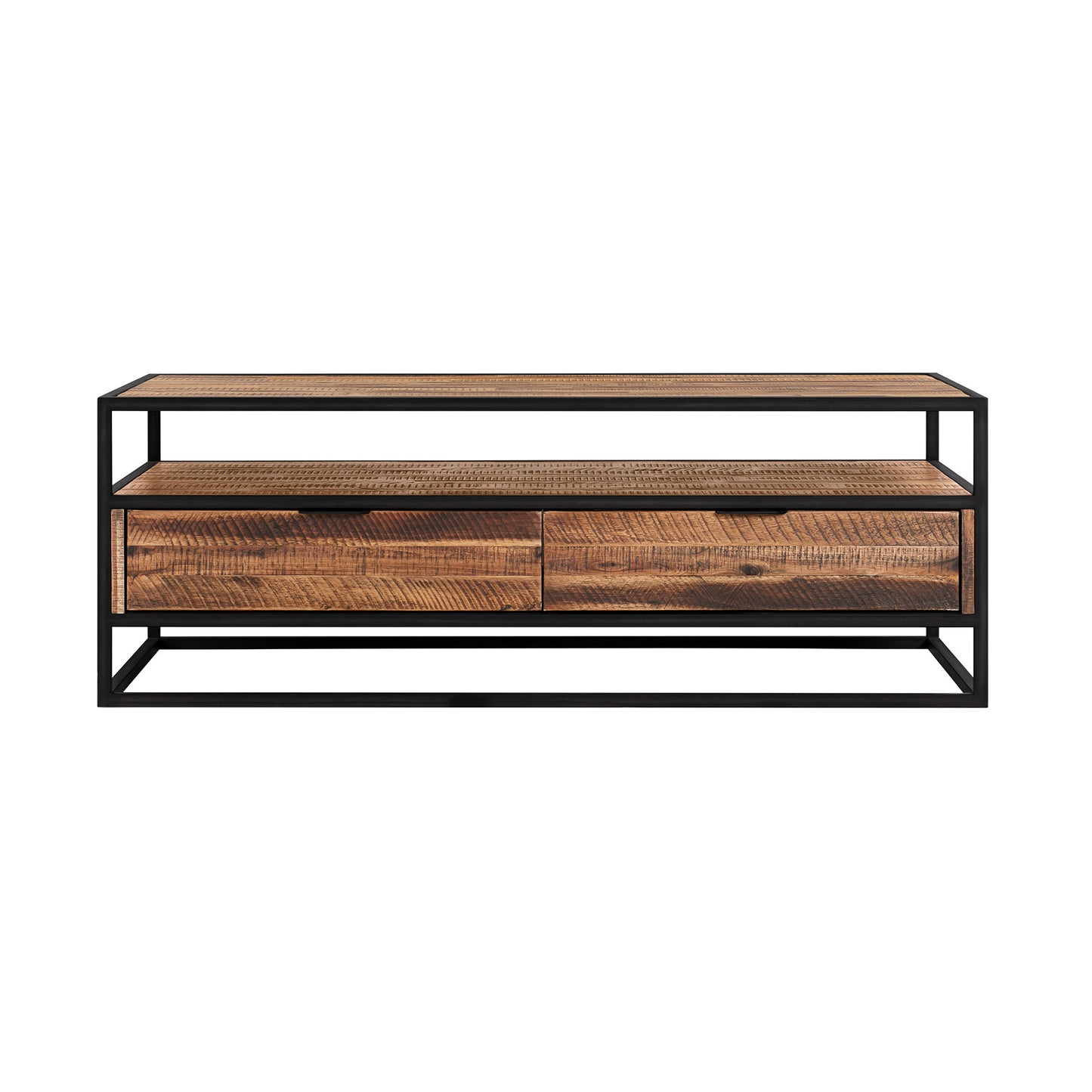 Brown & Black Solid Wood & Metal Coffee Table w/ 2 Drawers