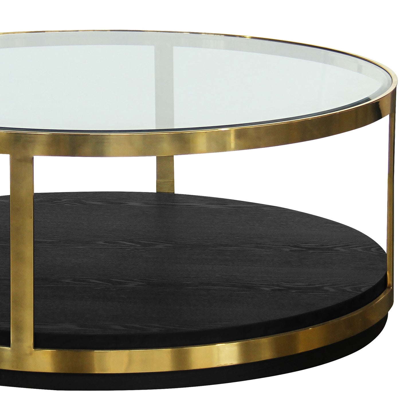 Black & Gold Glass & Metal Round Coffee Table