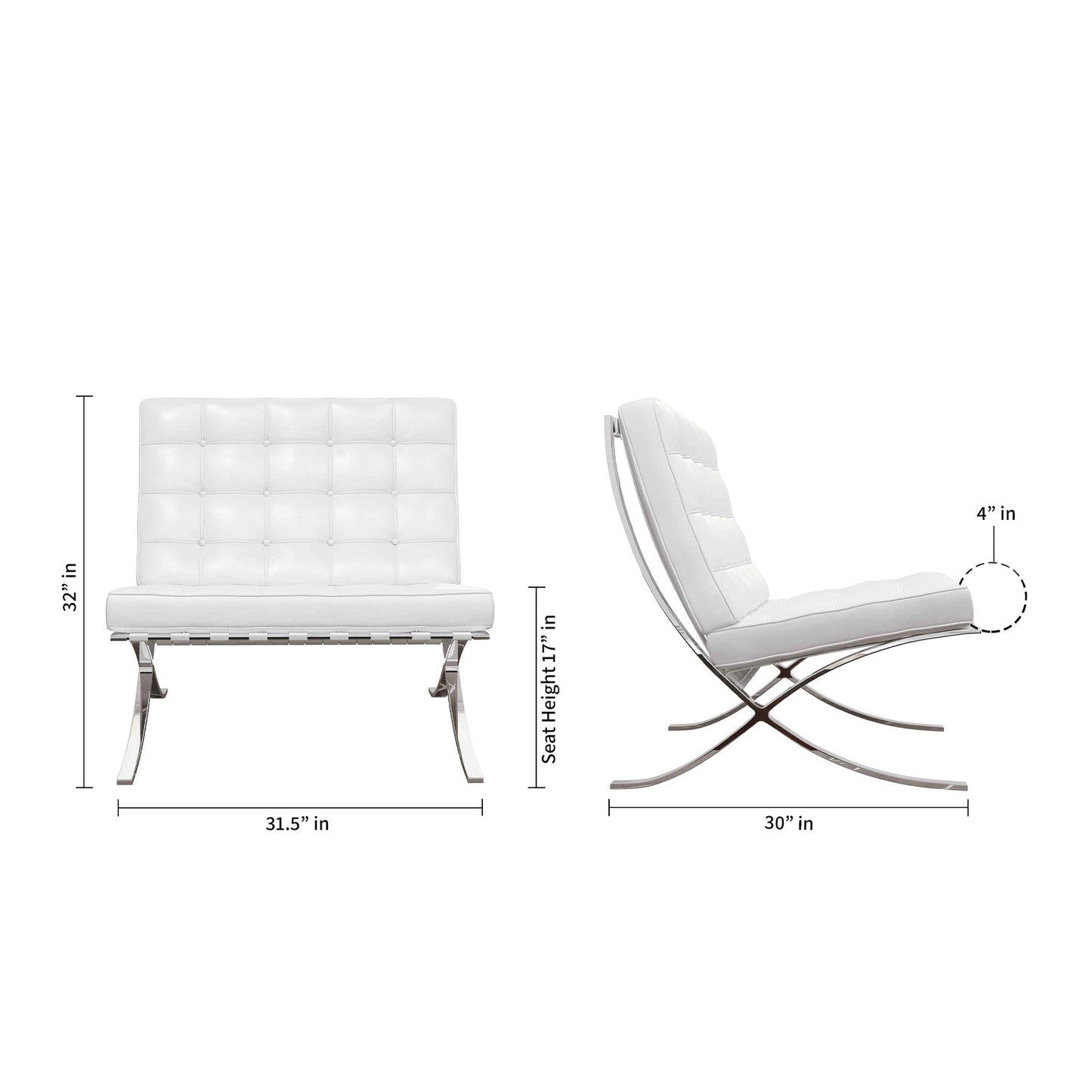 White & Silver Italian Leather Lounge Chair