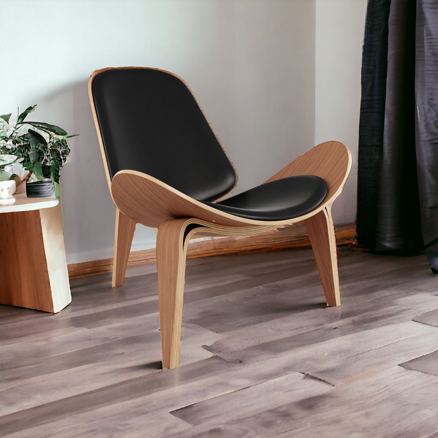 Black & Brown Genuine Leather Lounge Chair