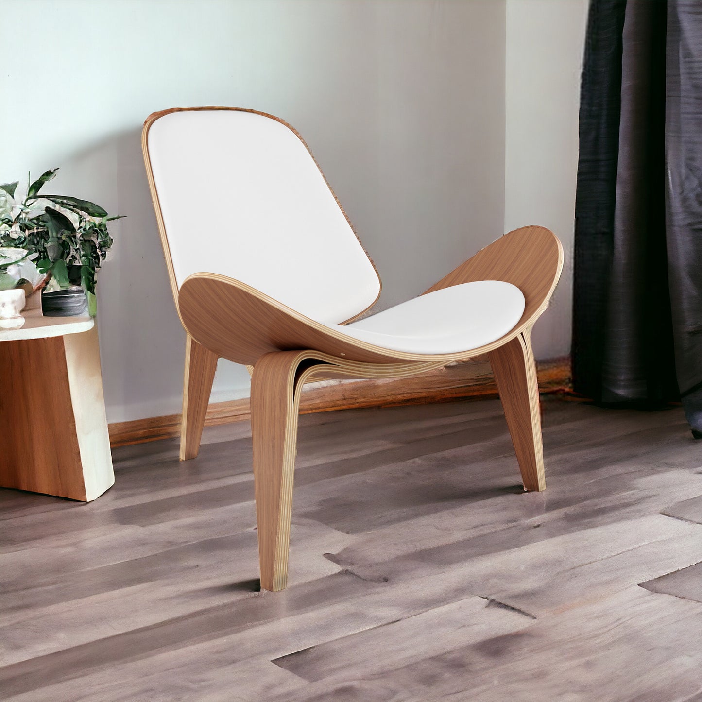 White & Brown Genuine Leather Lounge Chair