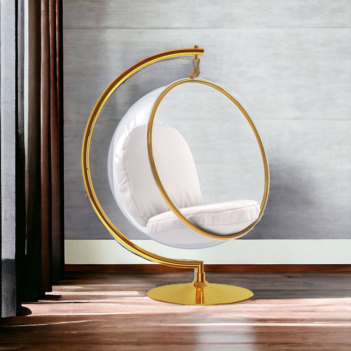 White & Gold Faux Leather Balloon Chair