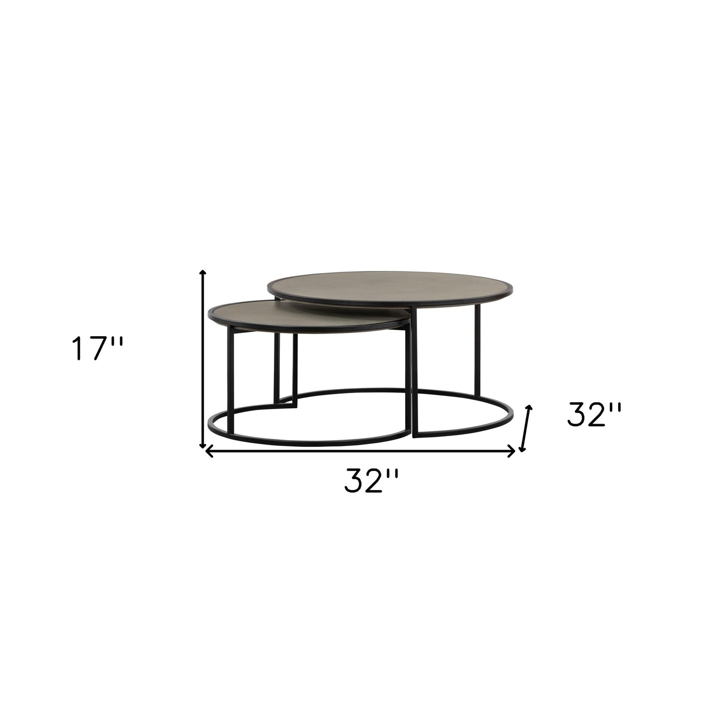 Set of 2 32" Gray & Black Concrete & Metal Round Nested Coffee Tables image 8