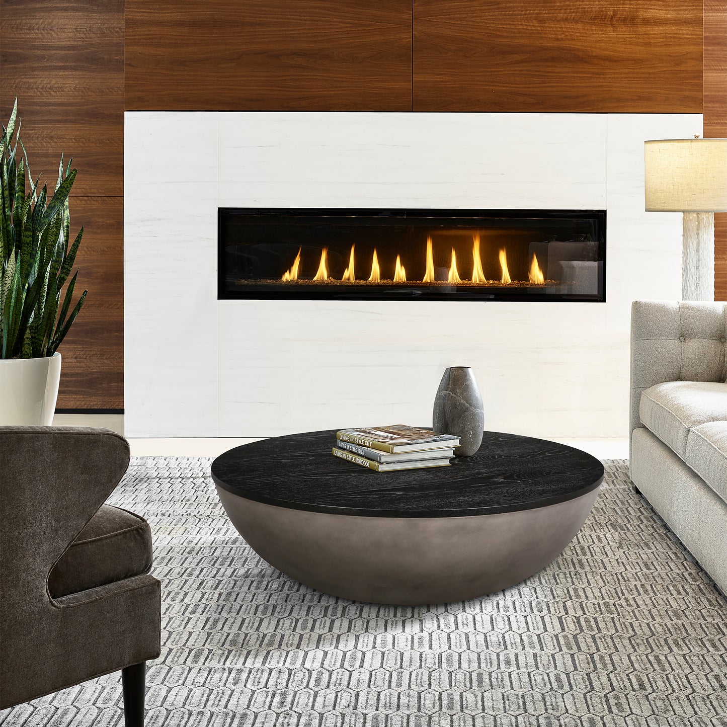 Black & Gray Solid Wood & Concrete Round Coffee Table