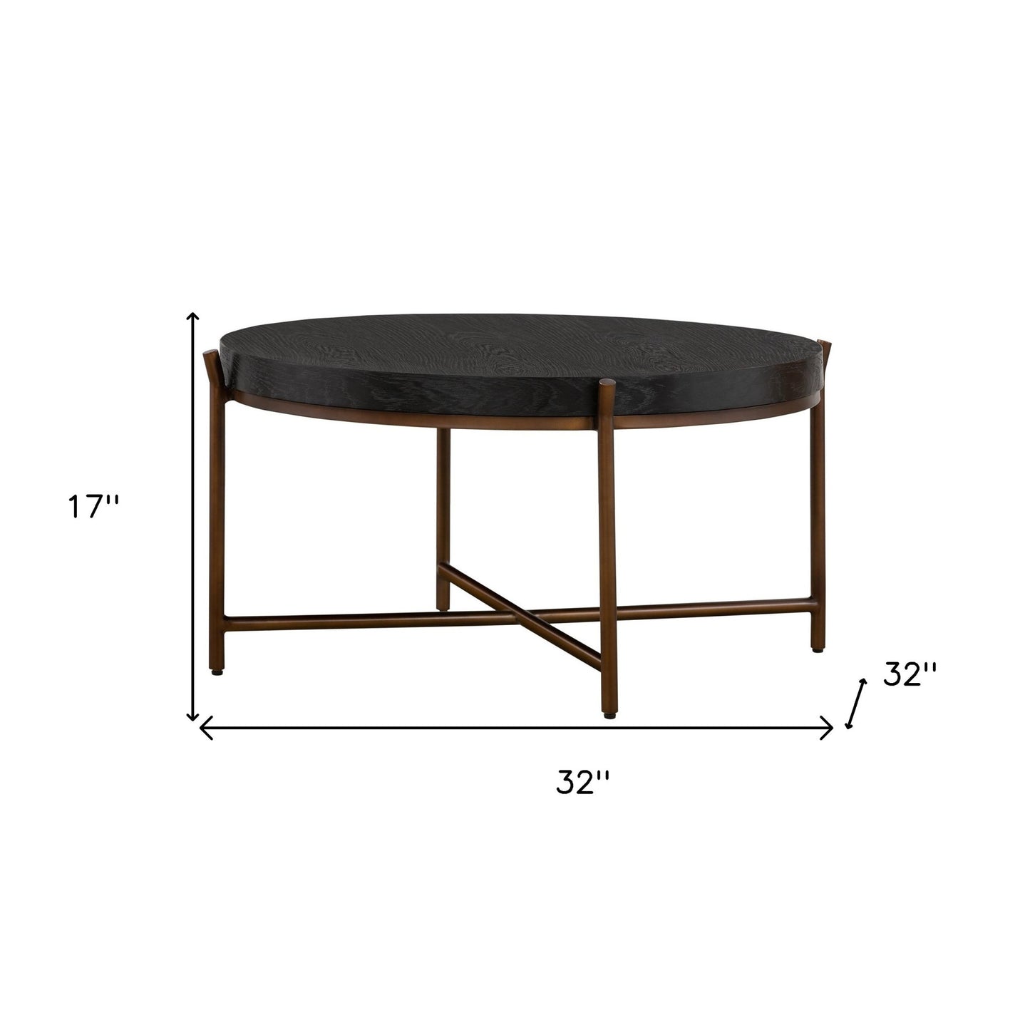 Black & Brown Solid Wood & Metal Round Coffee Table