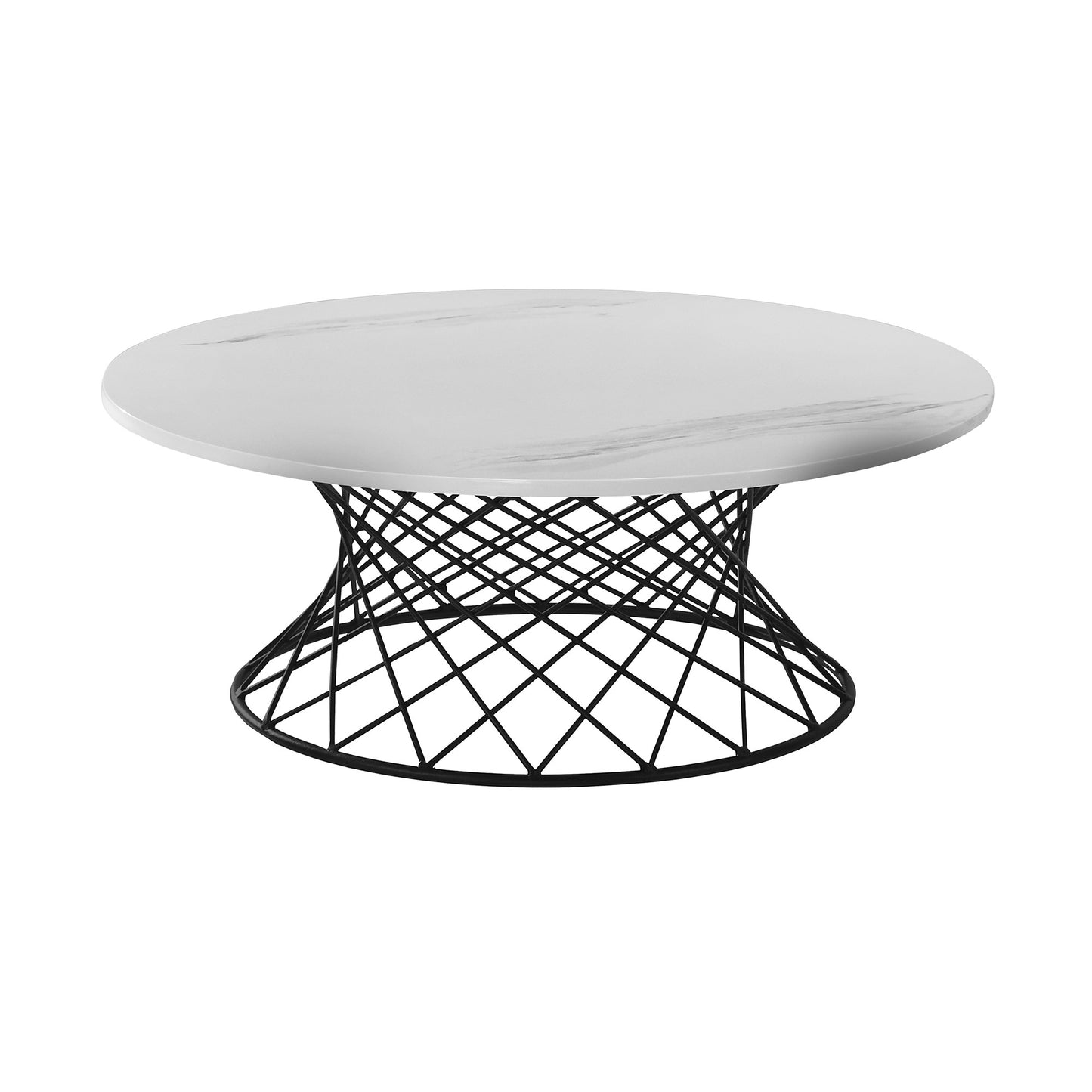 White & Black Genuine Marble & Metal Round Coffee Table