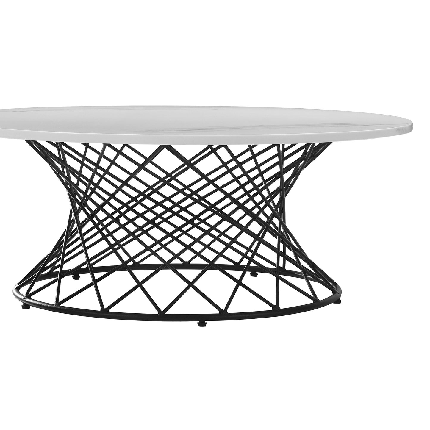 White & Black Genuine Marble & Metal Round Coffee Table