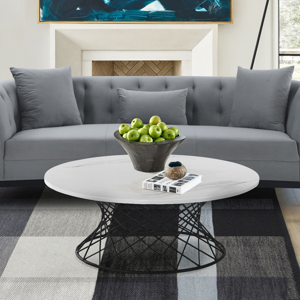 White & Black Genuine Marble & Metal Round Coffee Table
