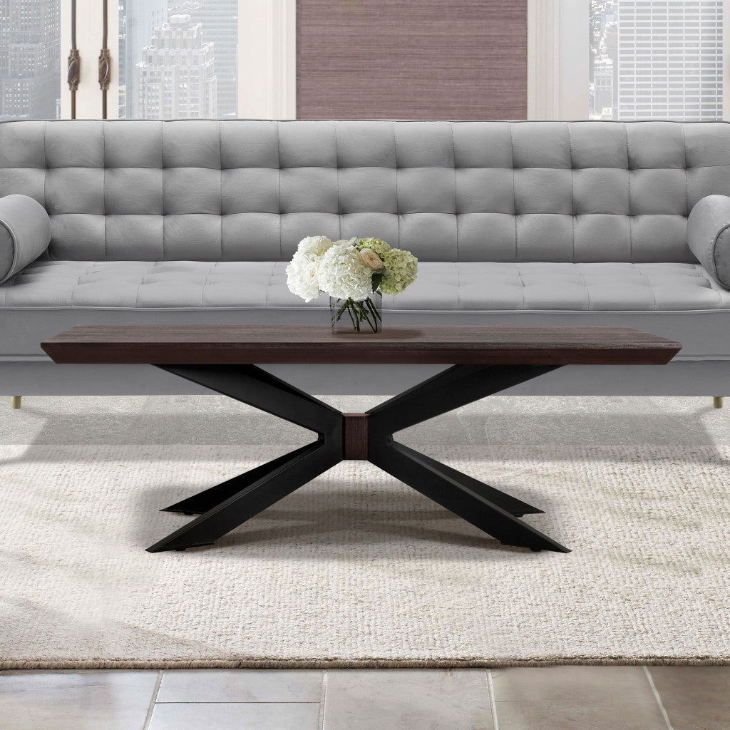 Brown & Black Solid Wood & Metal Coffee Table