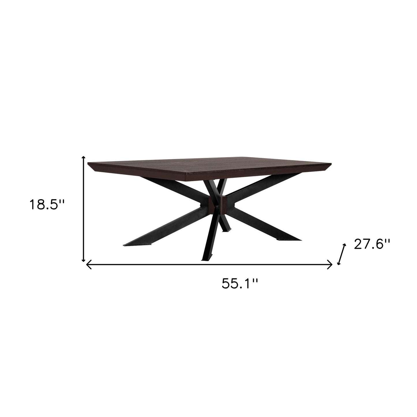 Brown & Black Solid Wood & Metal Coffee Table