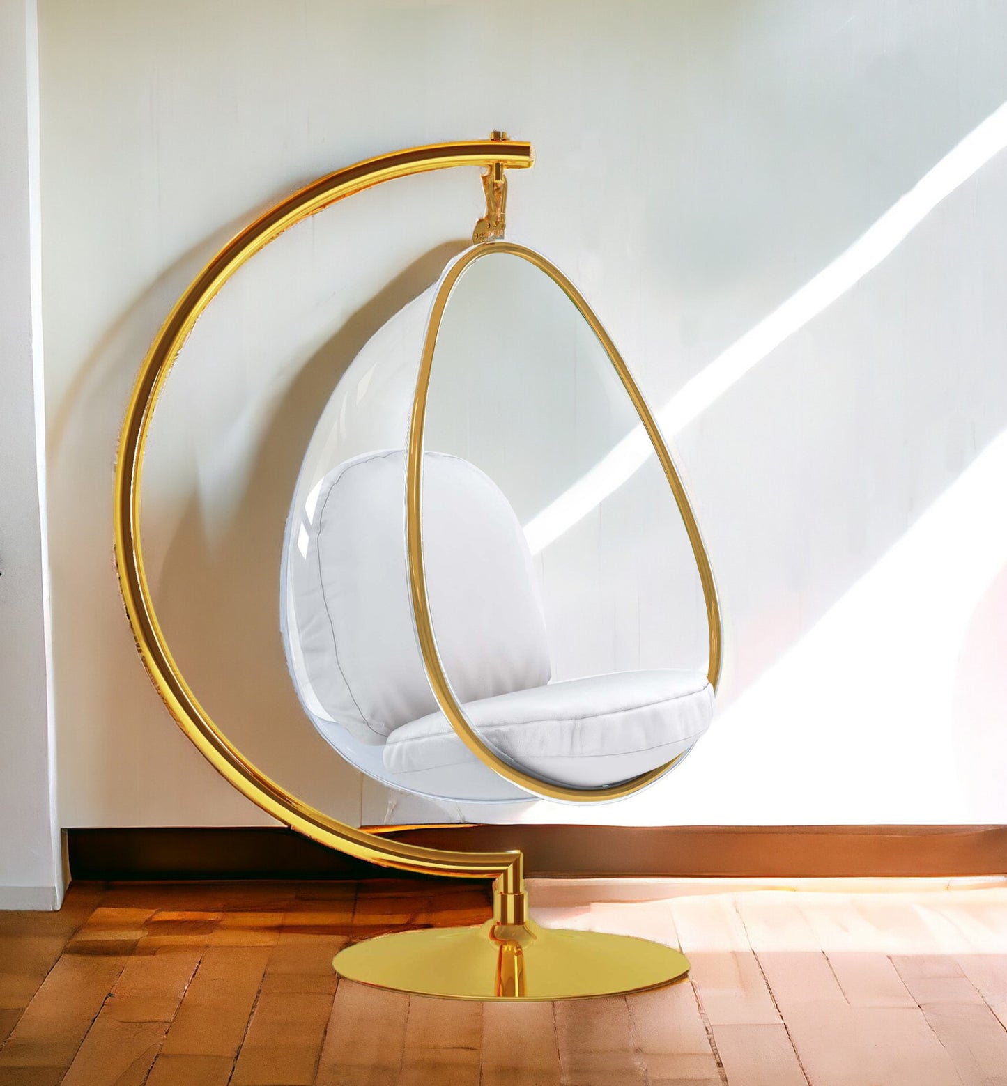 White & Gold Faux Leather Balloon Chair