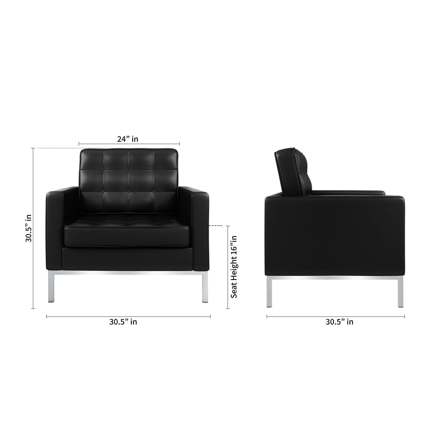 Black & Silver Italian Leather Club Chair