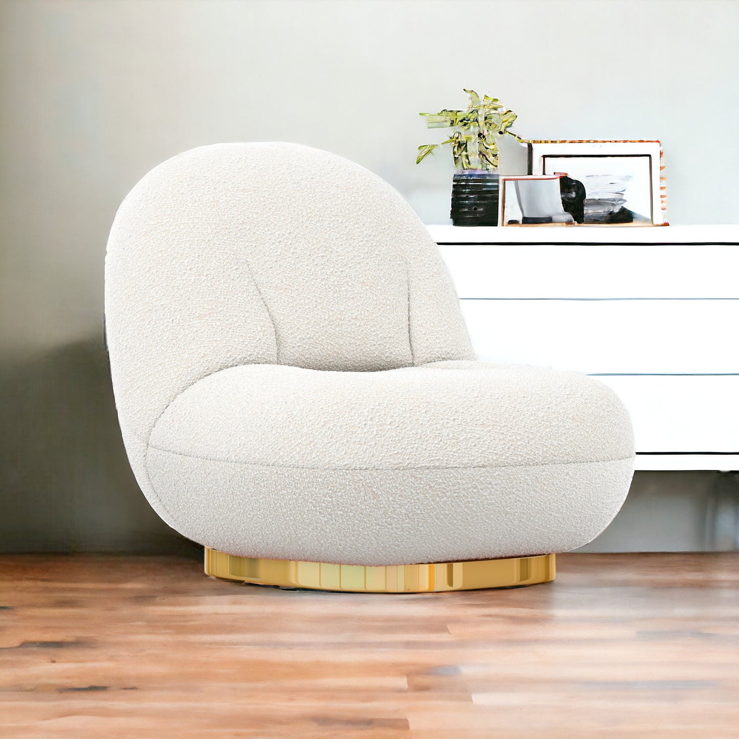 White & Gold Boucle Slipper Chair