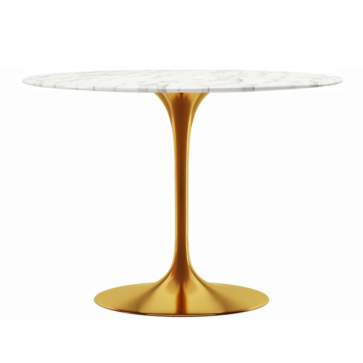 White And Gold Rounded Marble And Metal Pedestal Base Dining Table