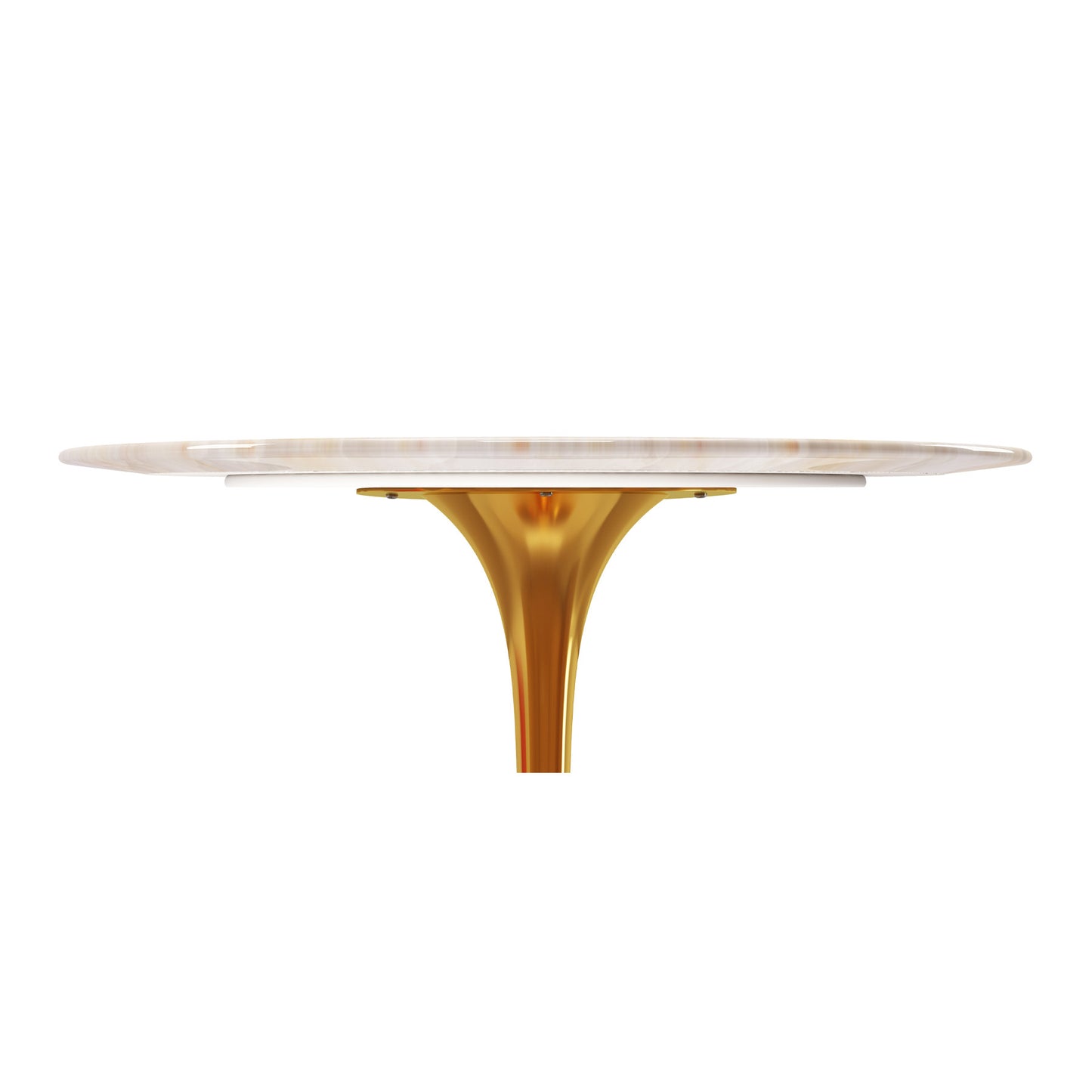White And Gold Rounded Stone And Metal Pedestal Base Dining Table