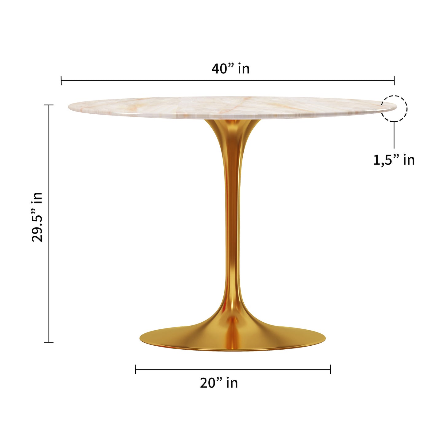 White And Gold Rounded Stone And Metal Pedestal Base Dining Table
