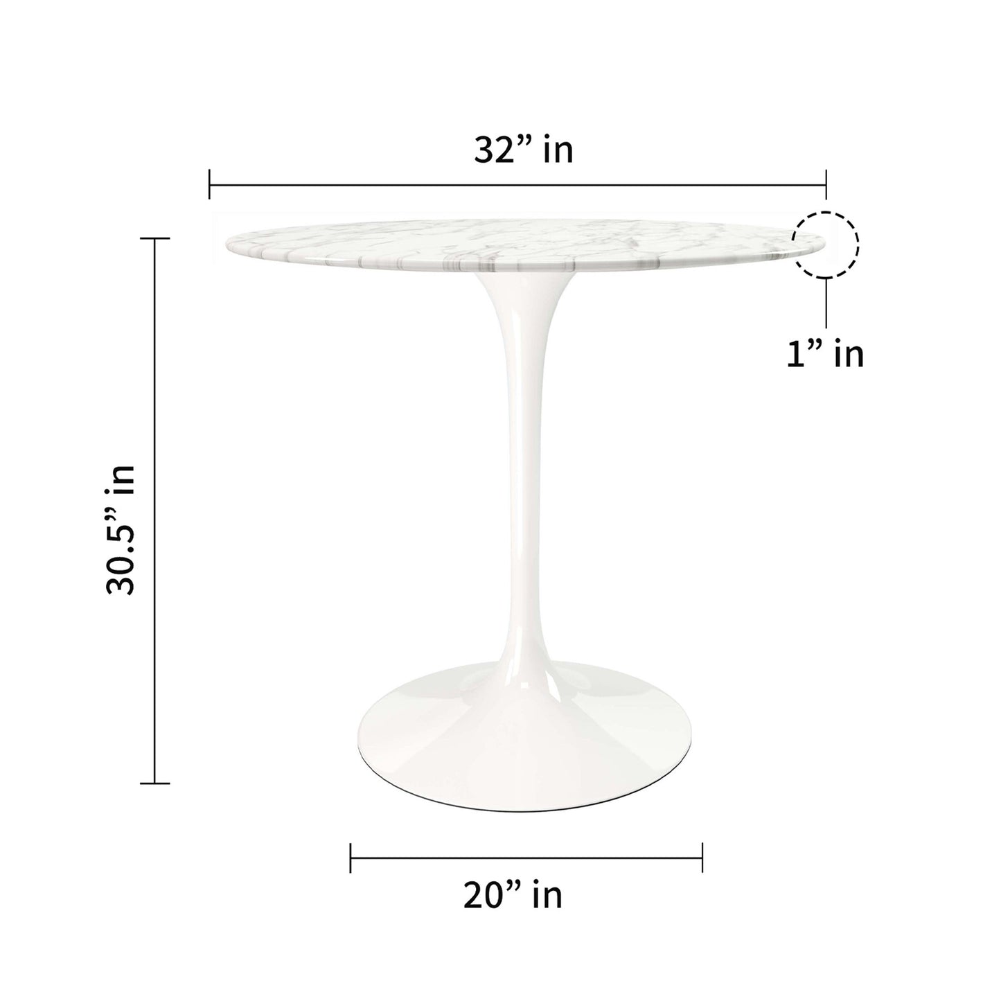 White Rounded Marble And Metal Pedestal Base Dining Table