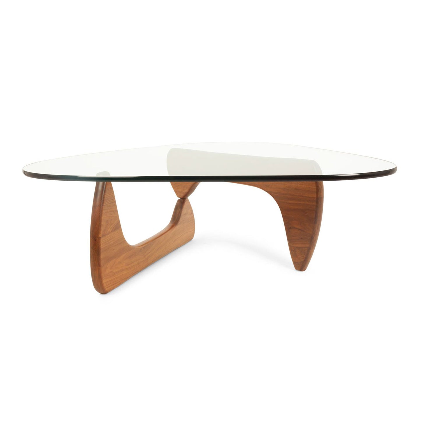 Clear & Brown Glass & Solid Wood Triangle Coffee Table