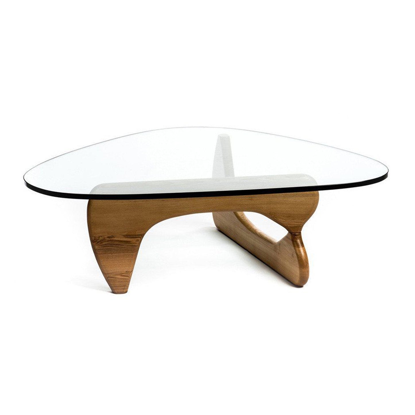 Clear & Brown Glass & Solid Wood Triangle Coffee Table
