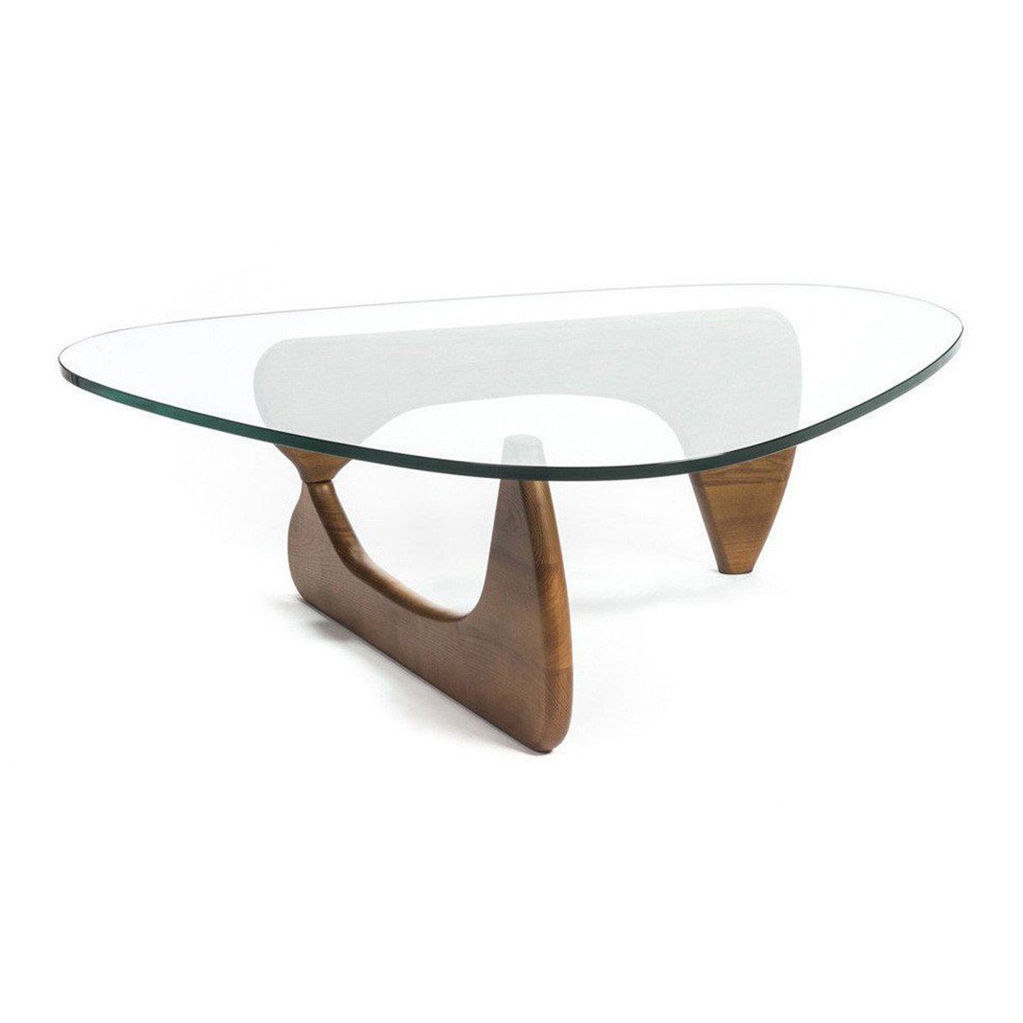 Clear & Brown Glass & Solid Wood Triangle Coffee Table