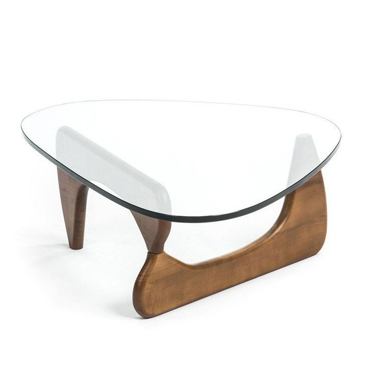 Clear & Brown Glass & Solid Wood Triangle Coffee Table