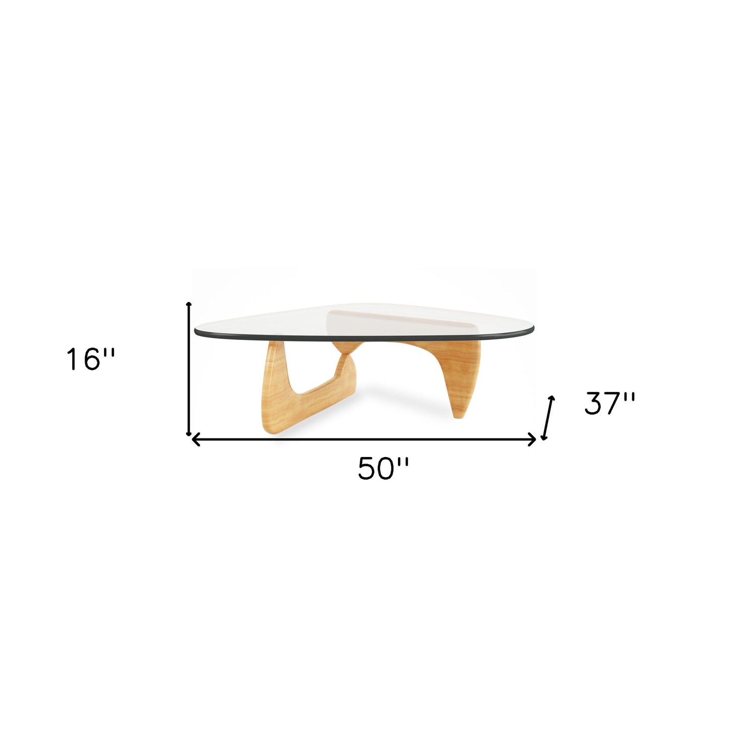 Clear & Natural Glass & Solid Wood Triangle Coffee Table