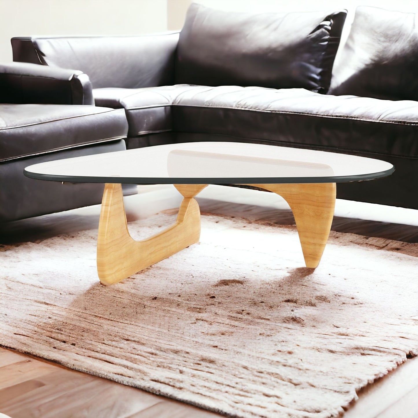 Clear & Natural Glass & Solid Wood Triangle Coffee Table