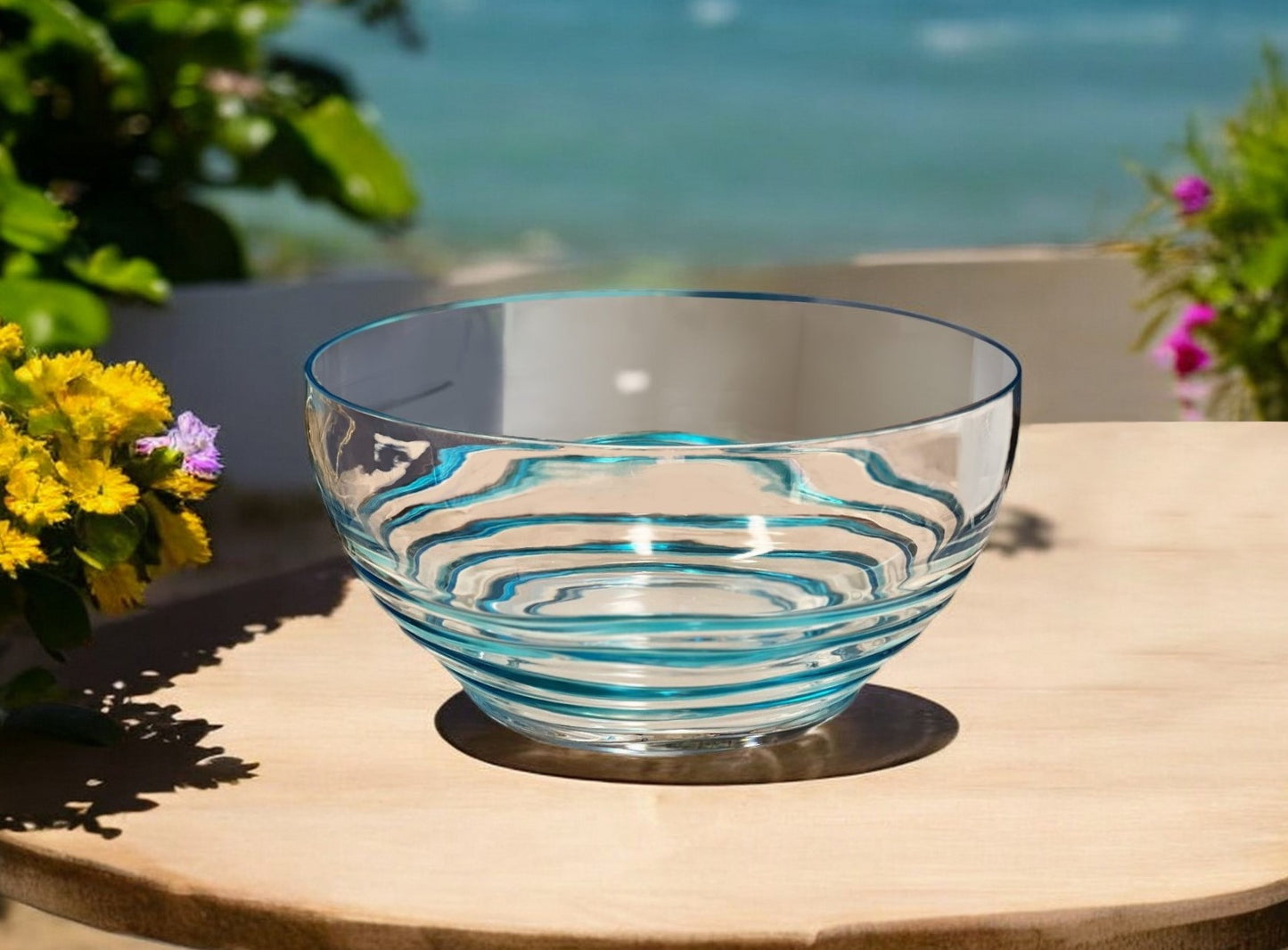 Clear and Blue Swirl Acrylic Round Salad Bowl
