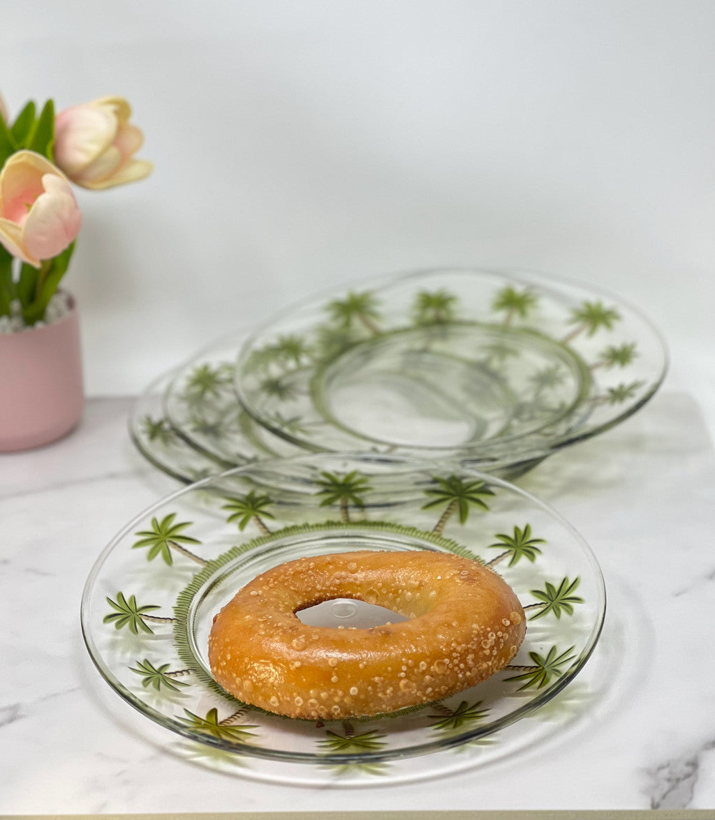 Clear and Green 4-Piece Palm Tree Acrylic Set of 4 Dinner Plate Set