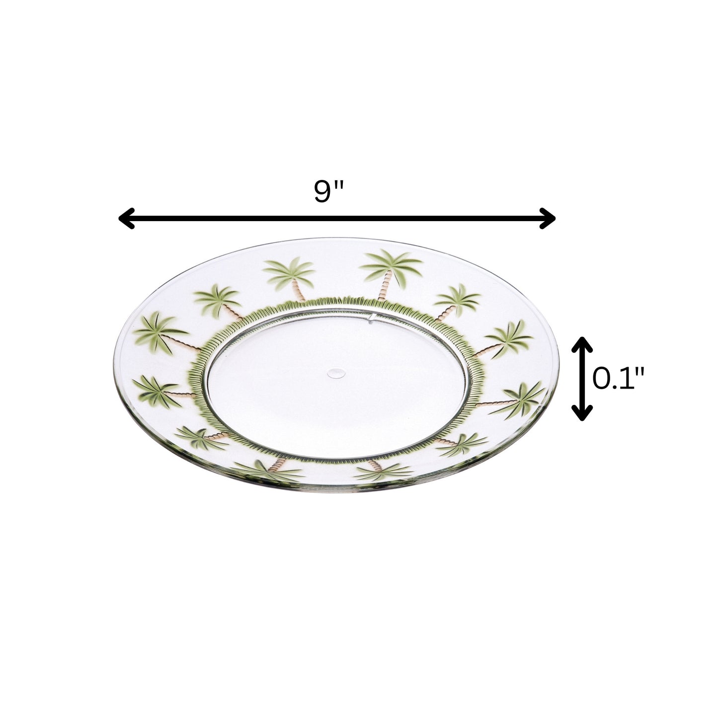 Clear and Green 4-Piece Palm Tree Acrylic Set of 4 Dinner Plate Set